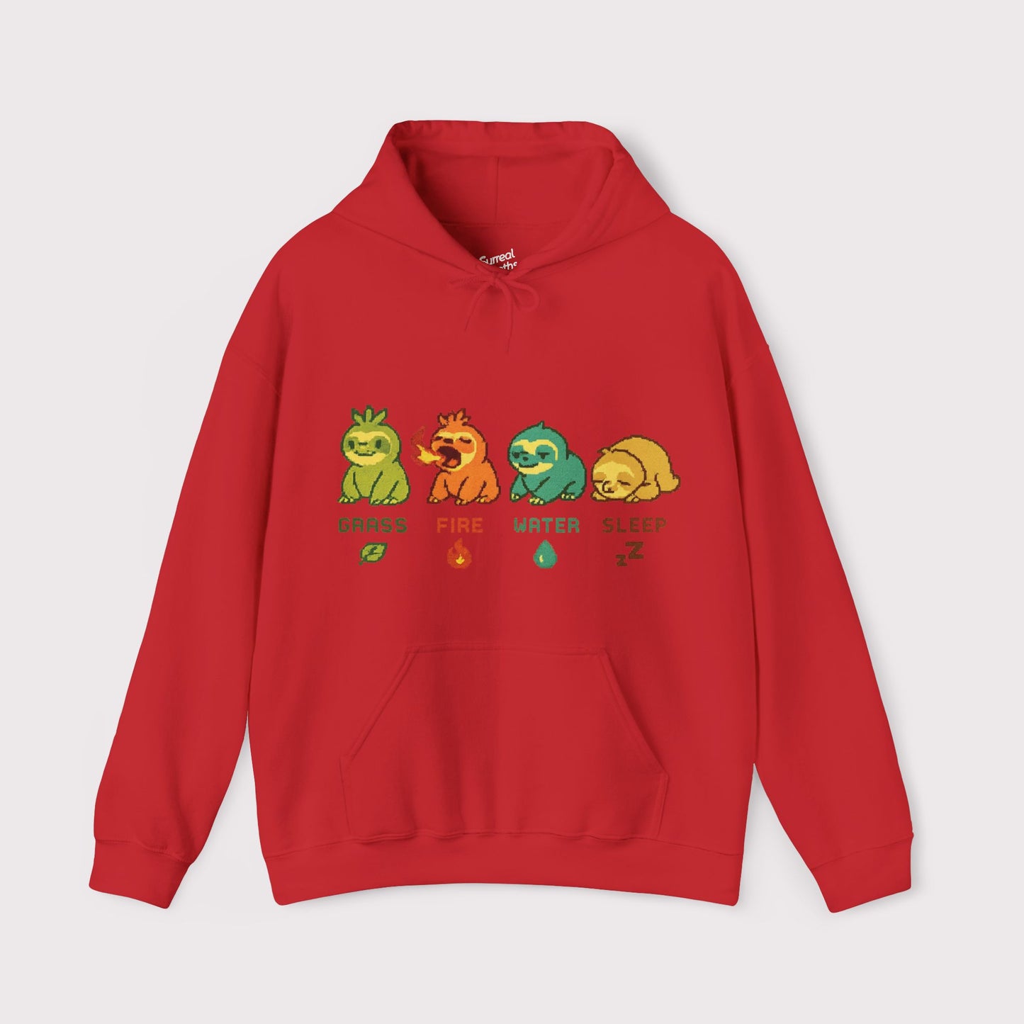 Elemental Sloths Hoodie – Grass, Fire, Water, Sleep