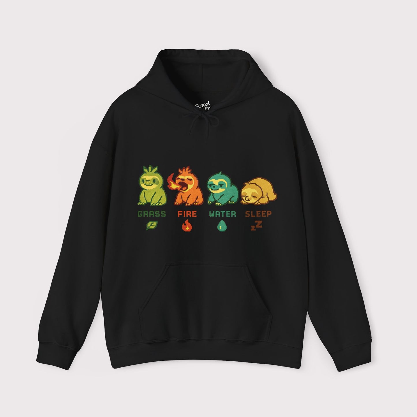Elemental Sloths Hoodie – Grass, Fire, Water, Sleep
