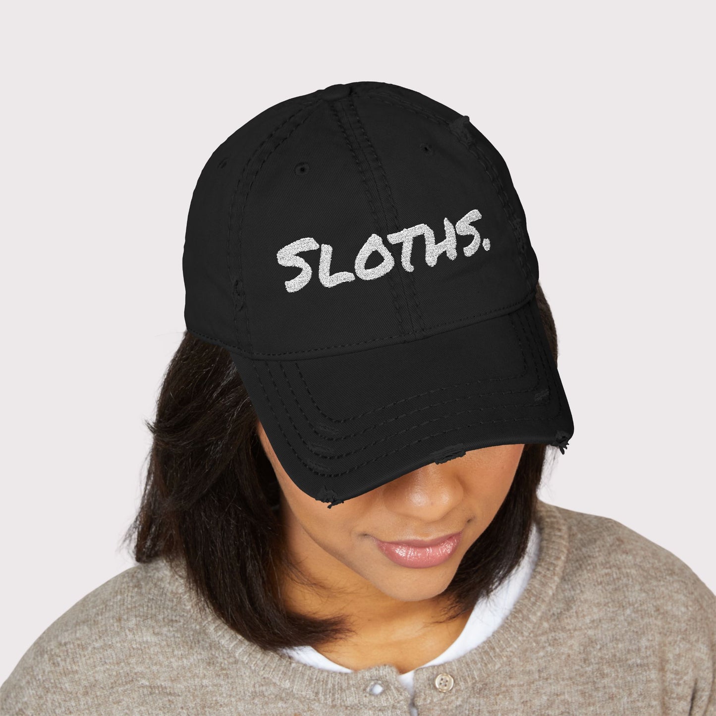 SLOTHS. Distressed Hat – Light Text