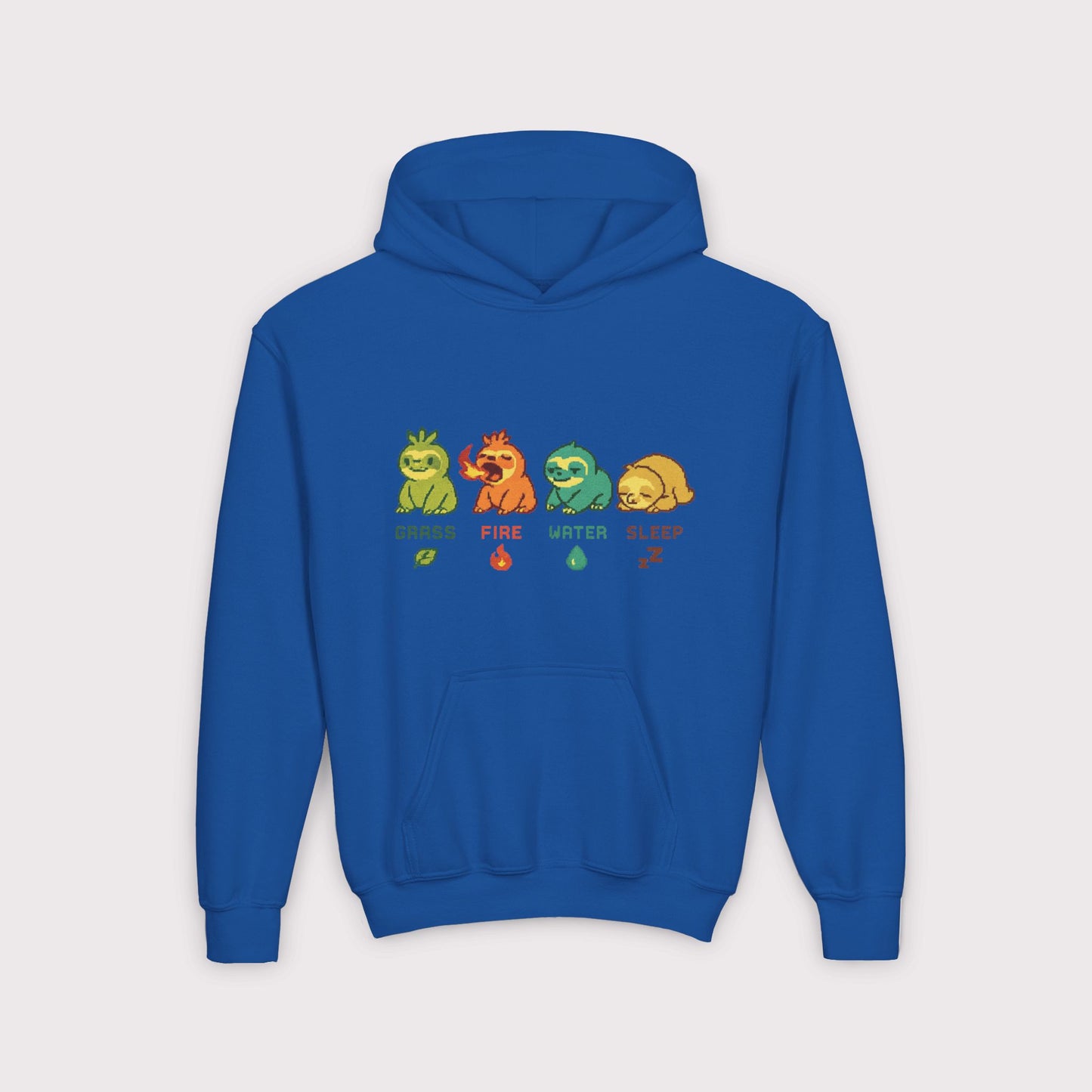 Elemental Sloths Kids Hoodie – Grass, Fire, Water, Sleep