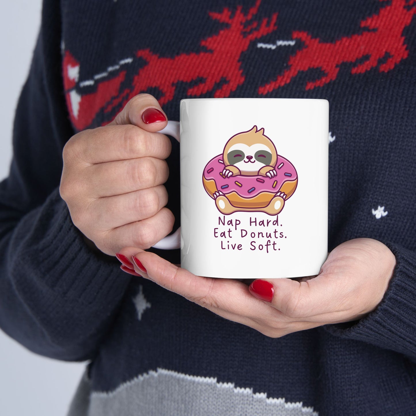 Sloth Mug – Nap Hard. Eat Donuts. Live Soft.