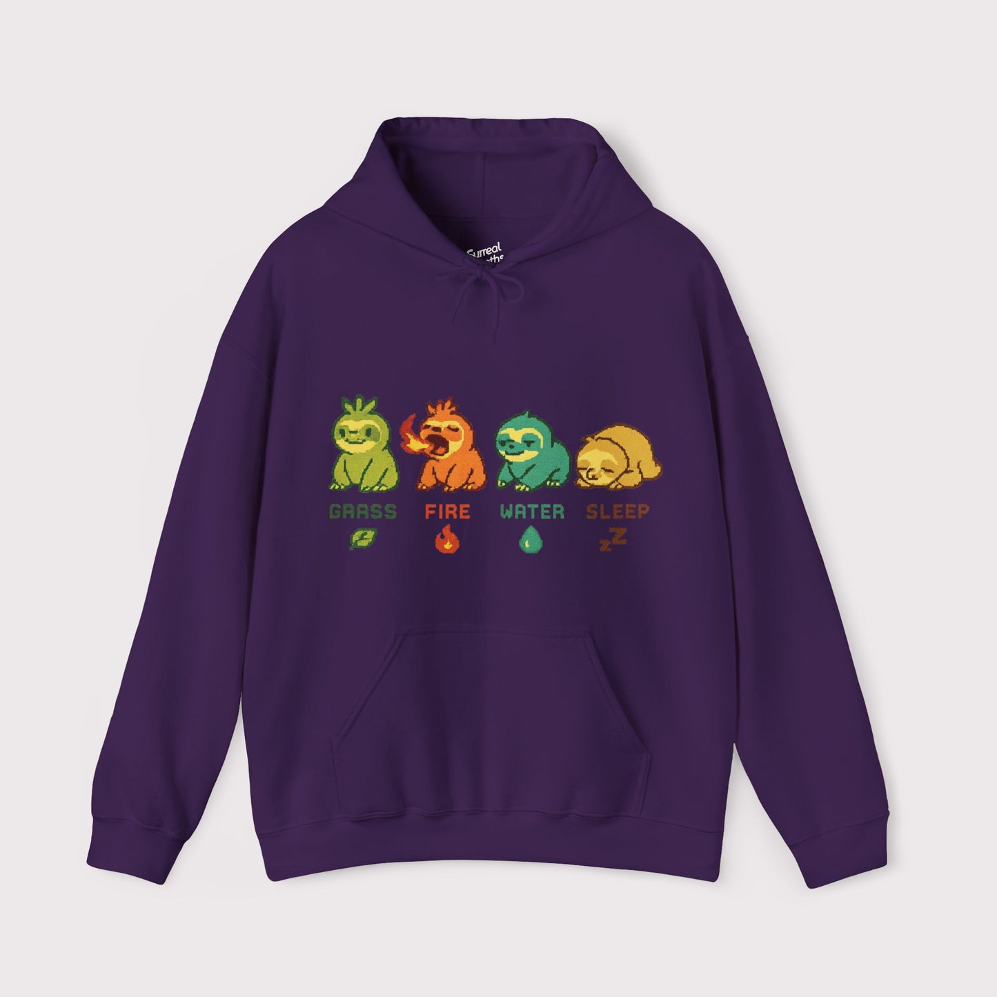 Elemental Sloths Hoodie – Grass, Fire, Water, Sleep