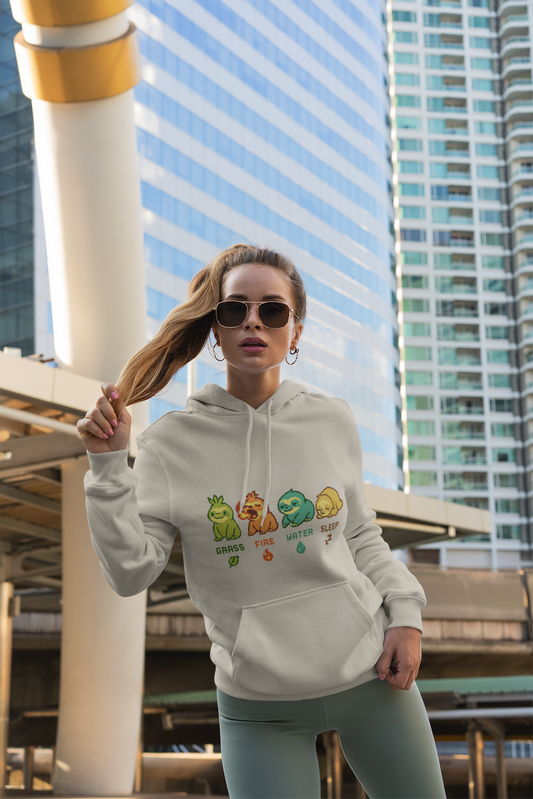 Elemental Sloths Hoodie – Grass, Fire, Water, Sleep