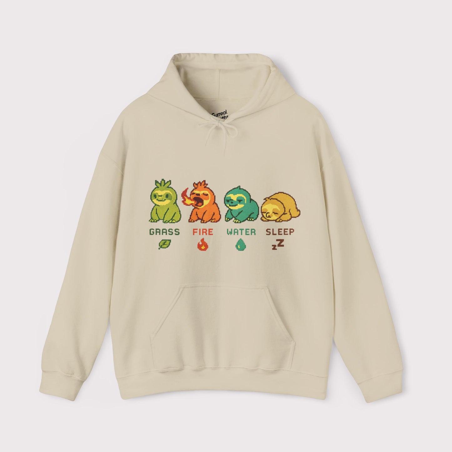 Elemental Sloths Hoodie – Grass, Fire, Water, Sleep