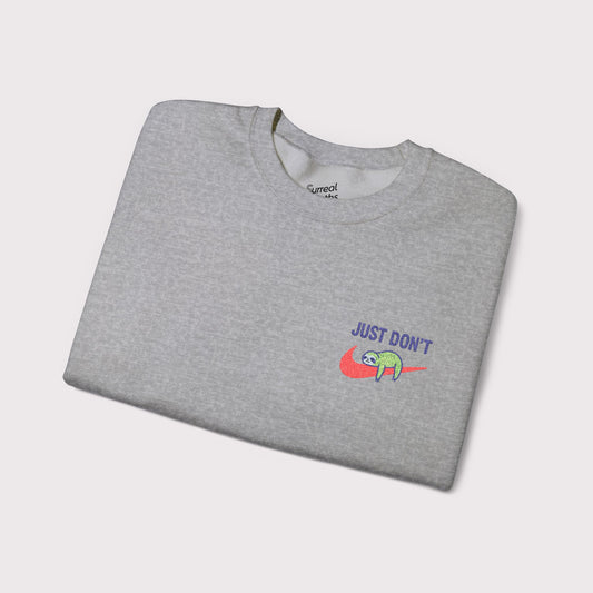 Just Don’t Embroidered Crewneck – Green Sloth Edition