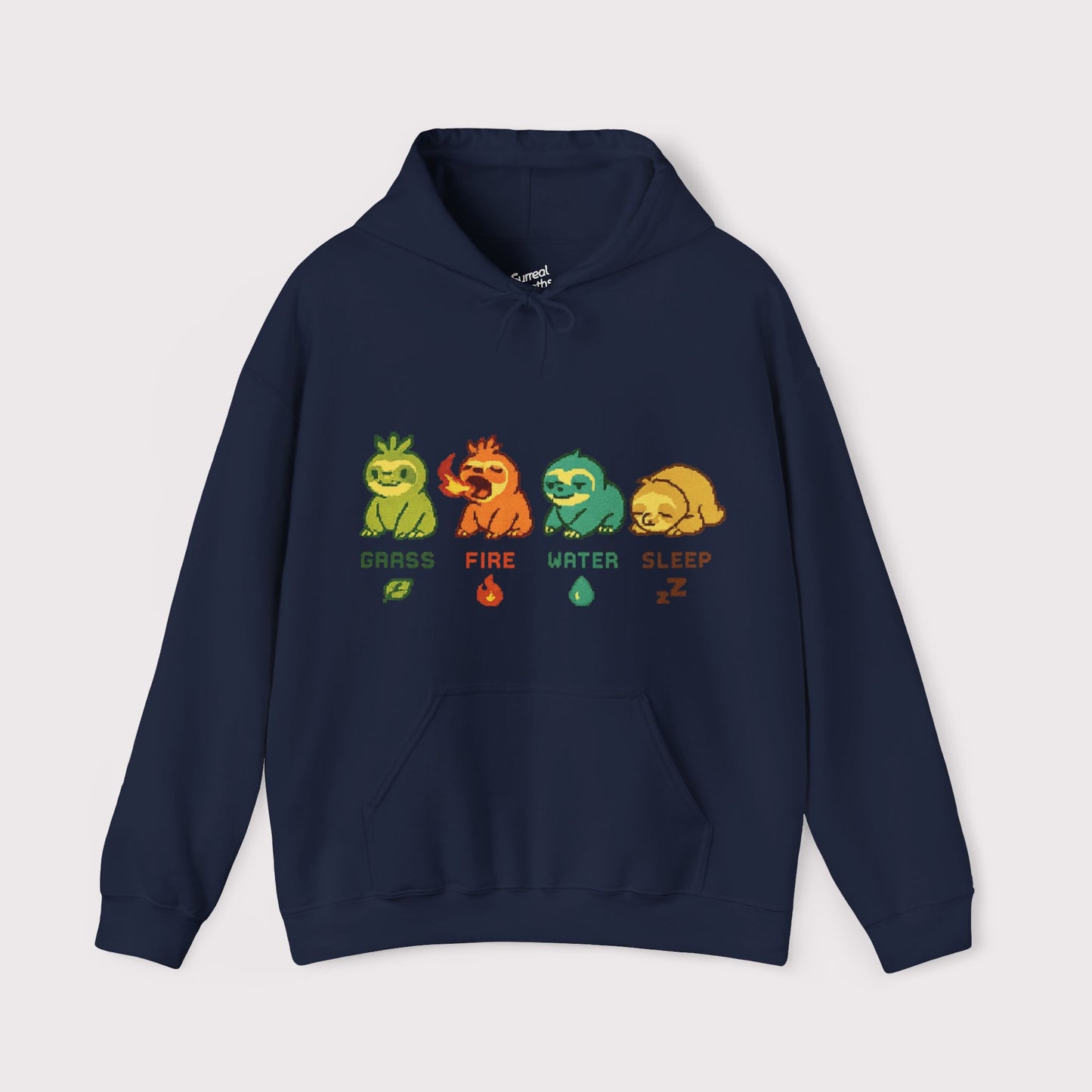Elemental Sloths Hoodie – Grass, Fire, Water, Sleep