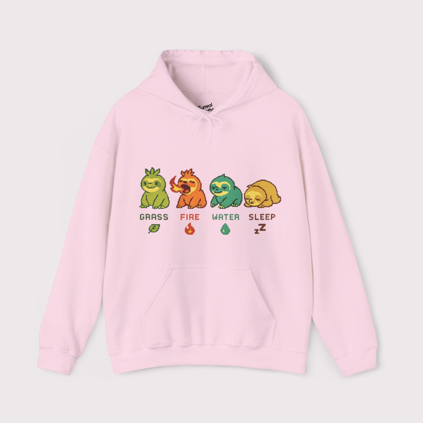 Elemental Sloths Hoodie – Grass, Fire, Water, Sleep