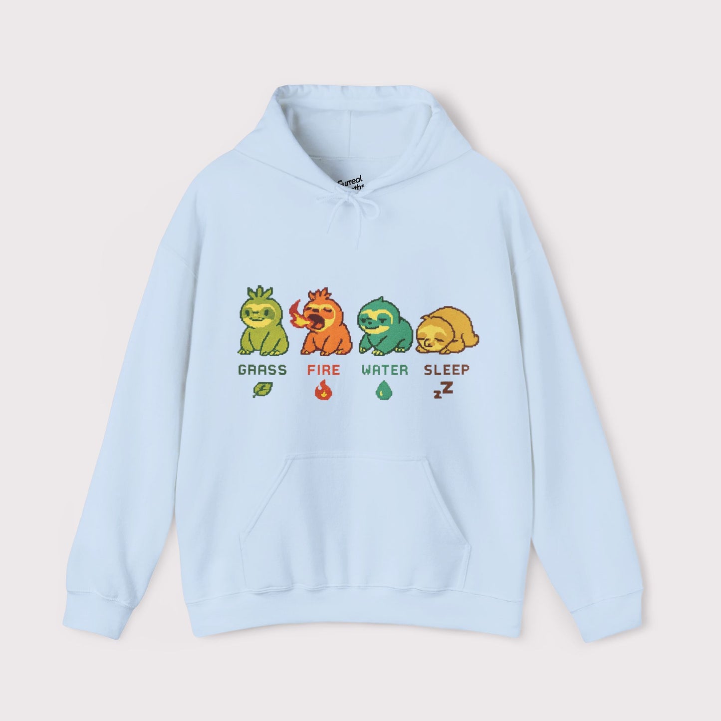 Elemental Sloths Hoodie – Grass, Fire, Water, Sleep