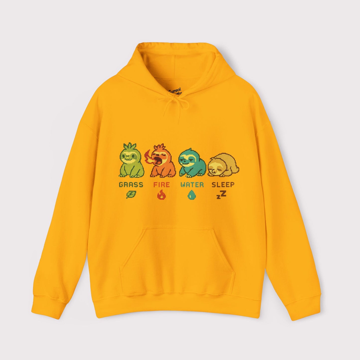 Elemental Sloths Hoodie – Grass, Fire, Water, Sleep