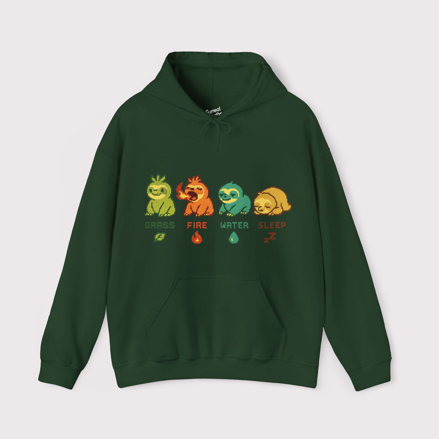 Elemental Sloths Hoodie – Grass, Fire, Water, Sleep