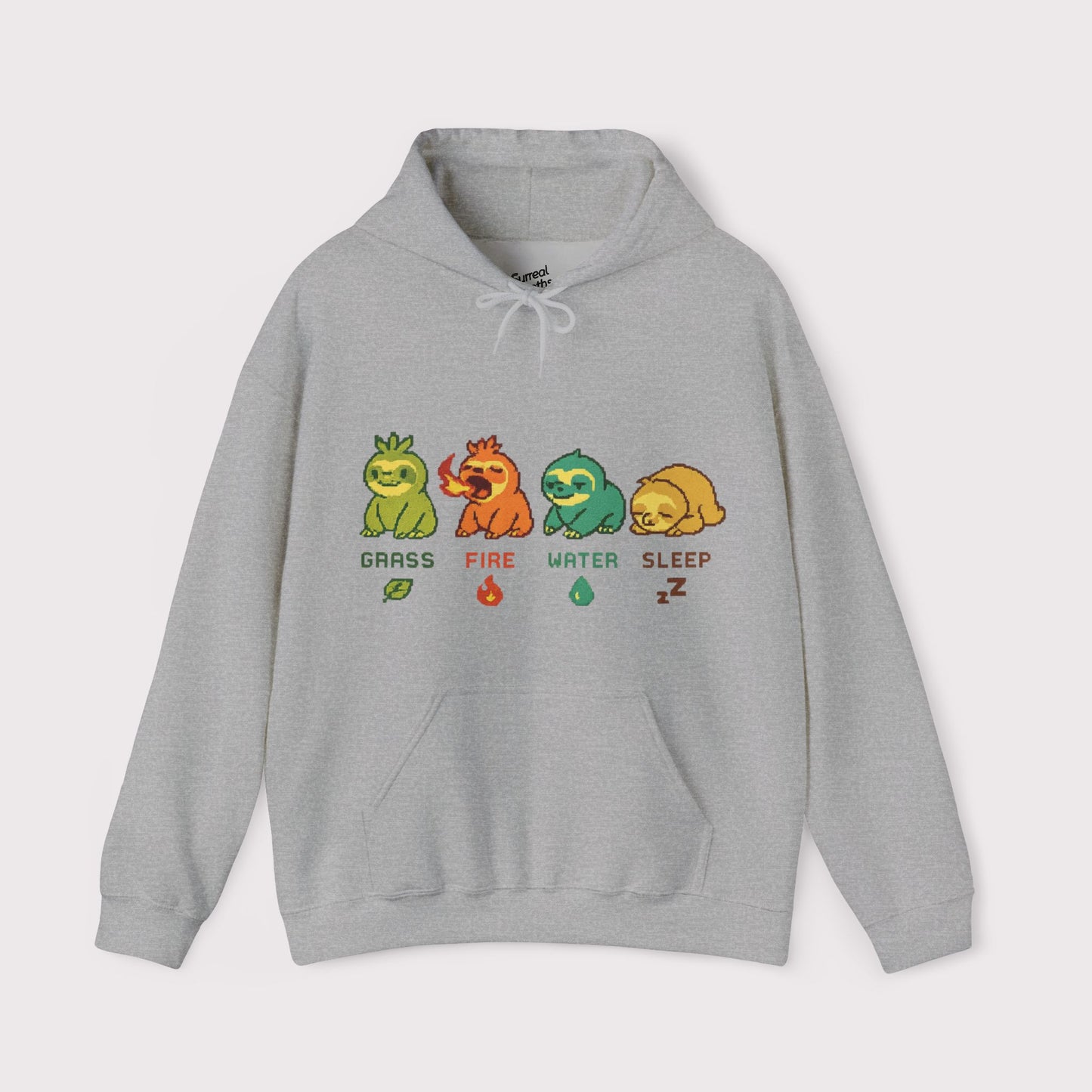 Elemental Sloths Hoodie – Grass, Fire, Water, Sleep