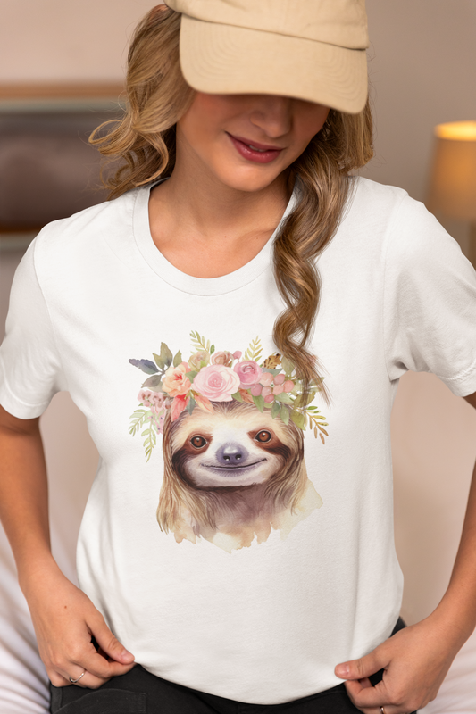 Floral Crown Sloth - Jersey Tee