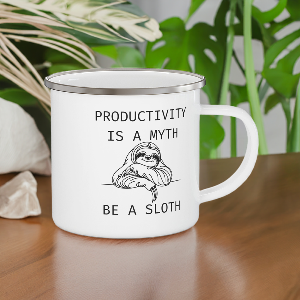Sloth Enamel Mug – Productivity is a Myth, Be a Sloth