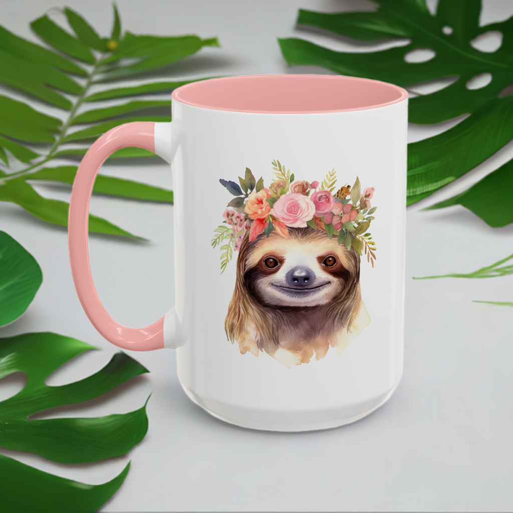 Floral Crown Sloth Mug