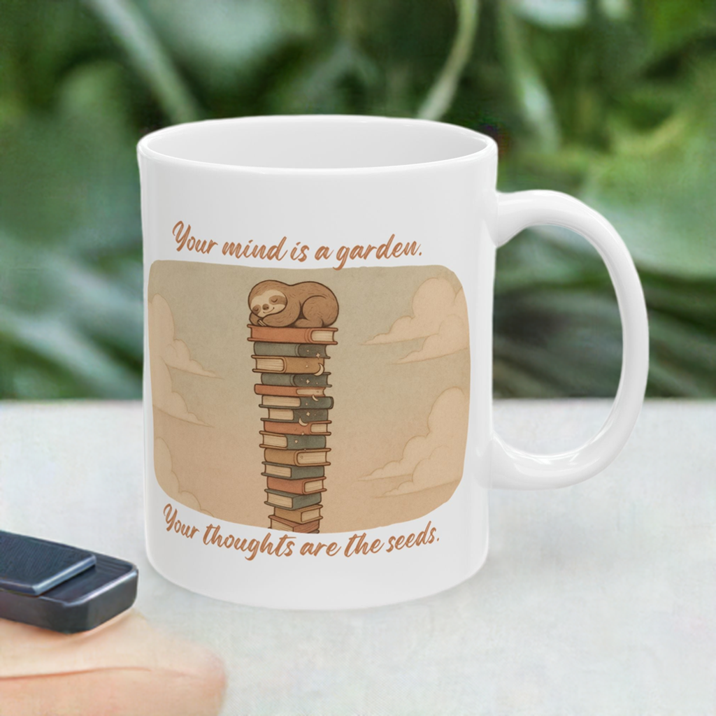 Mind Garden Mug – Sloth on Books Inspirational Design
