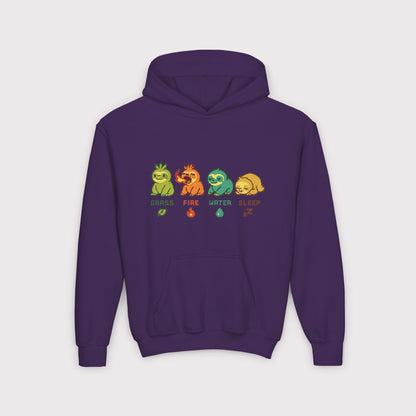 Elemental Sloths Kids Hoodie – Grass, Fire, Water, Sleep