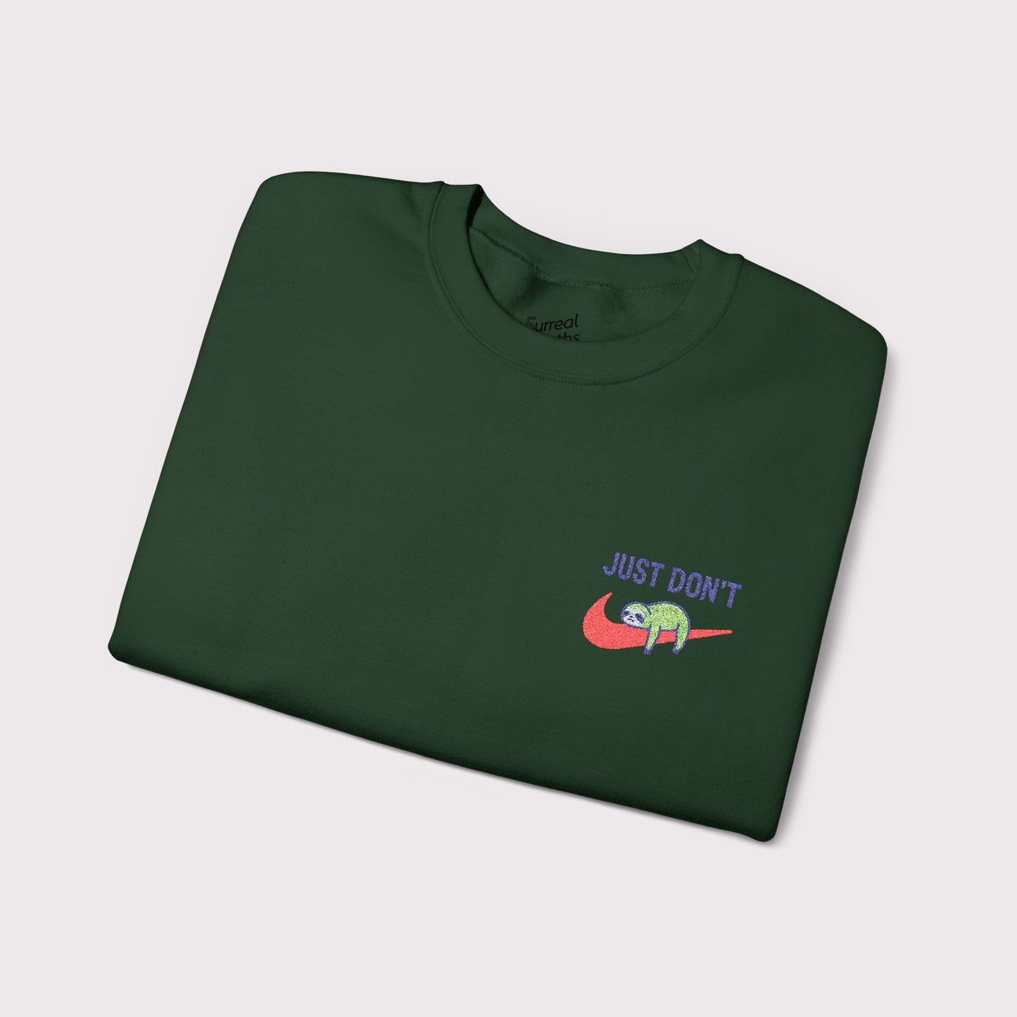 Just Don’t Embroidered Crewneck – Green Sloth Edition