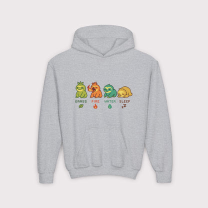Elemental Sloths Kids Hoodie – Grass, Fire, Water, Sleep
