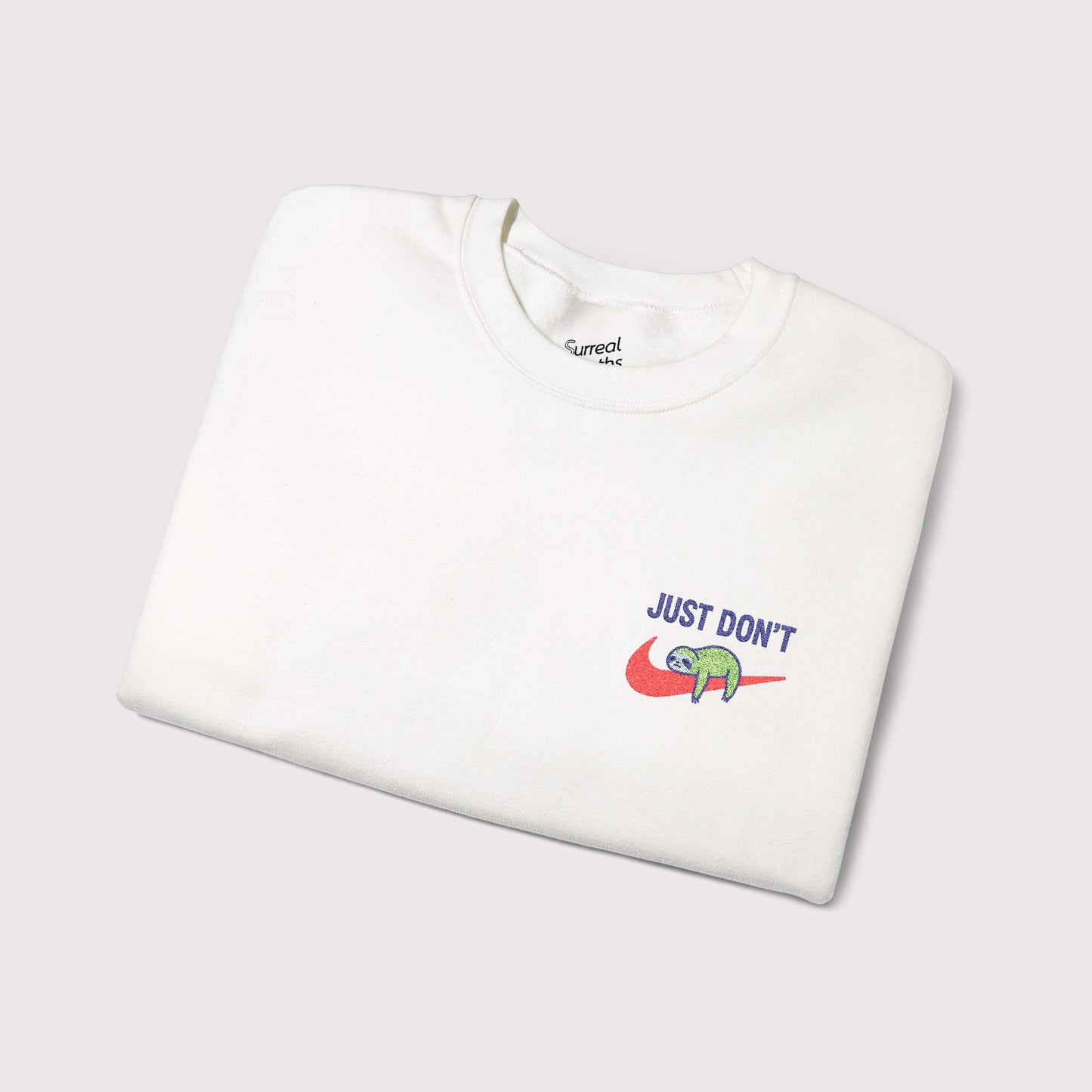 Just Don’t Embroidered Crewneck – Green Sloth Edition