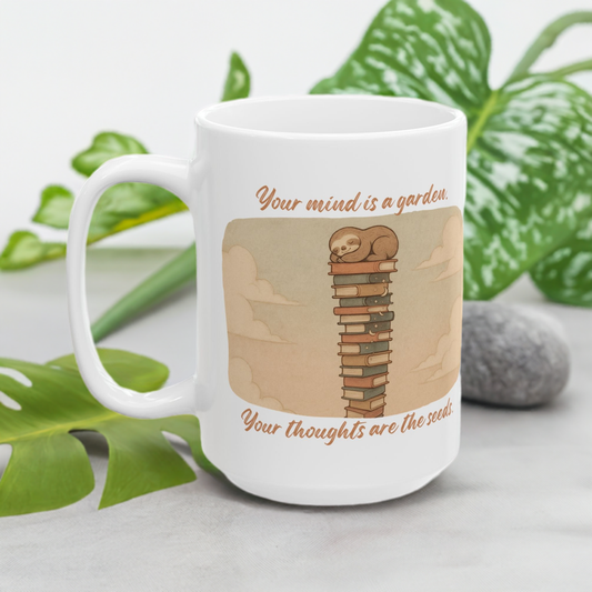 Mind Garden Mug – Sloth on Books Inspirational Design