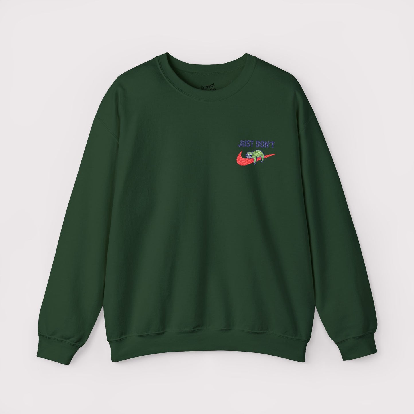 Just Don’t Embroidered Crewneck – Green Sloth Edition