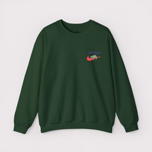 Just Don’t Embroidered Crewneck – Green Sloth Edition