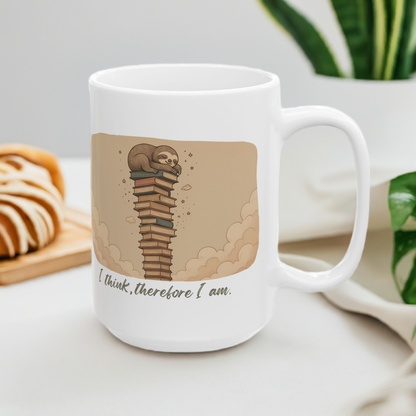 I Think, Therefore I Am – Sloth on Books Ceramic Mug
