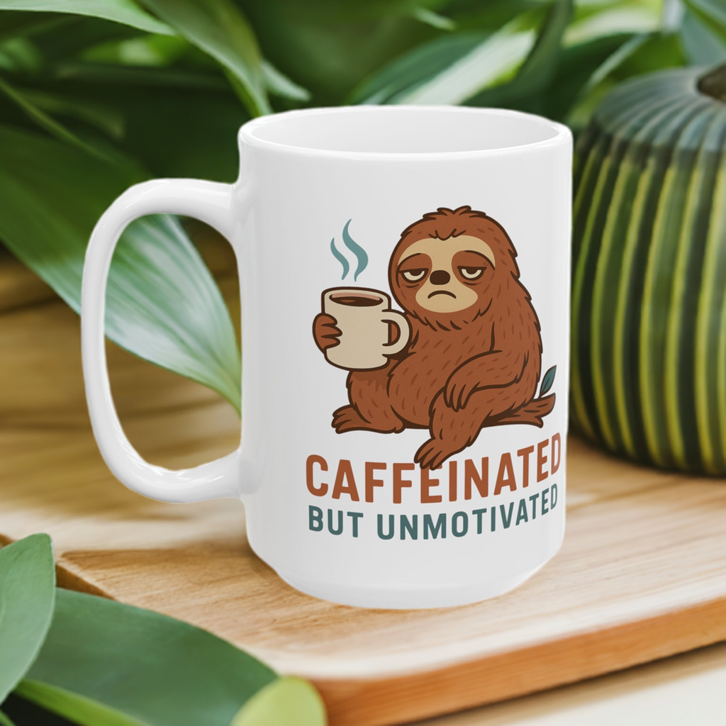 Sloth Mug - Caffeinated but Unmotivated